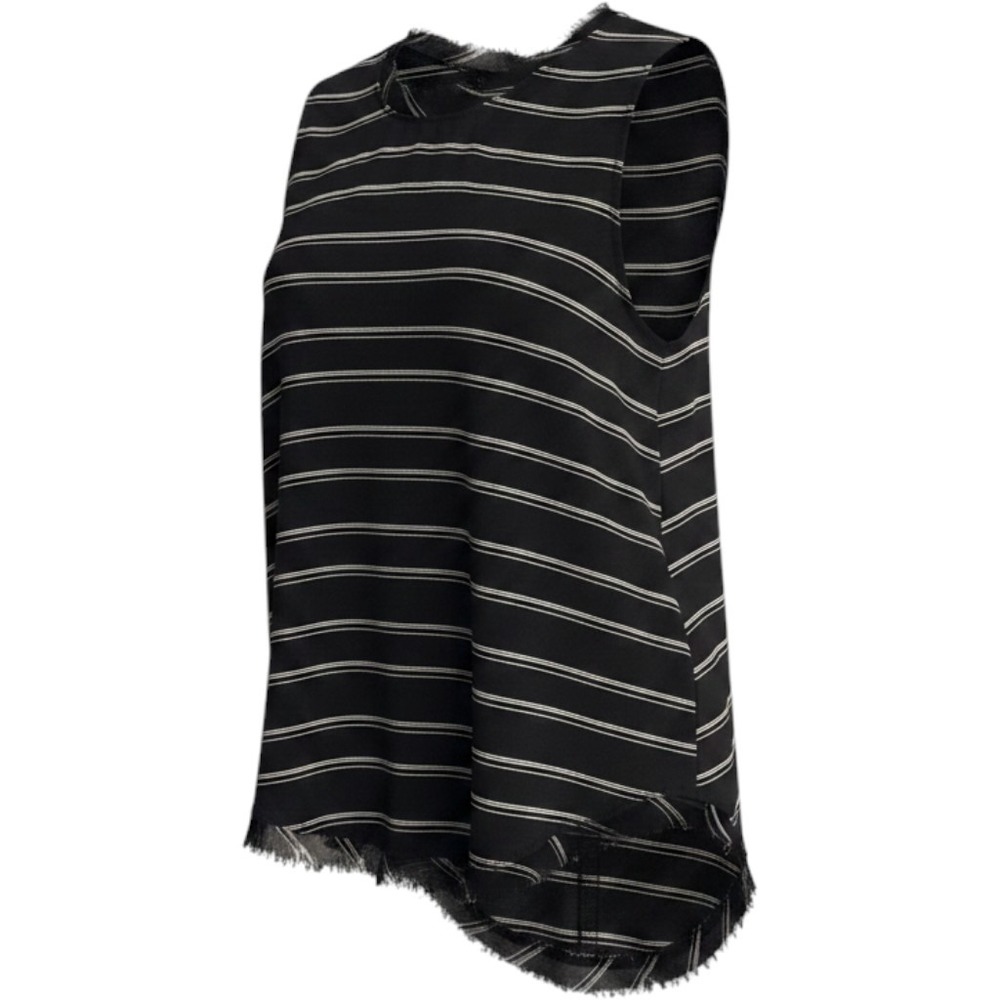 Who What Wear Black White sheer tri stripe sleeveless blouse top size L